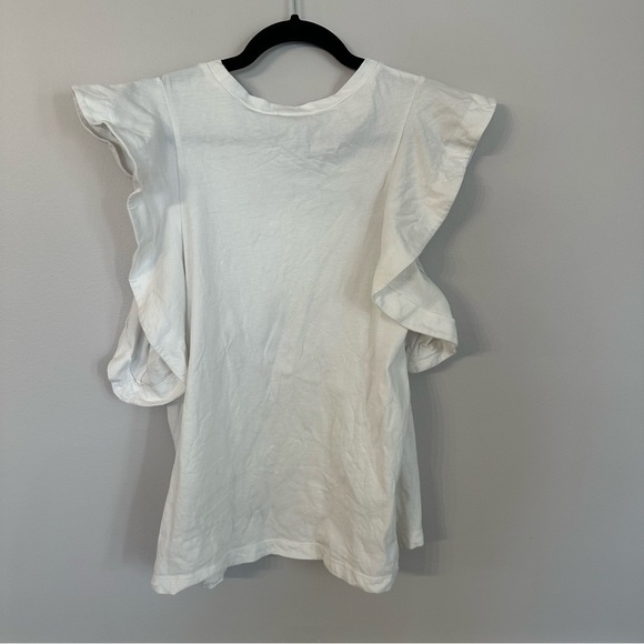 All Saints Women’s White Short Flutter Sleeve Cotton Crewneck Top Size 10 GUC - Picture 6 of 6